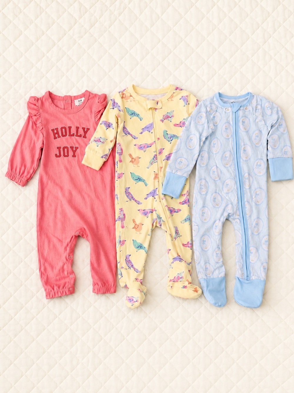 Baby Romper Bundle 6-12M Organic Cotton Bamboo Bird Bunny Pink NWOT